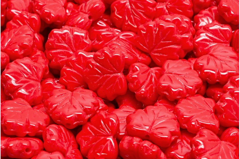 メープルリーフビーズ、不透明レッド（93200）、ガラス、チェコ共和国