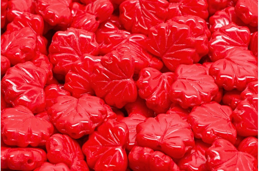 メープルリーフビーズ、不透明レッド（93200）、ガラス、チェコ共和国