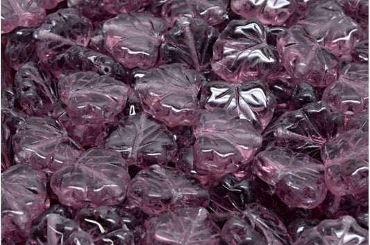 メープルリーフビーズ、透明ライトアメジスト（20030）、ガラス、チェコ共和国