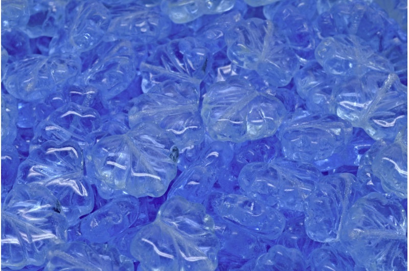 メープルリーフビーズ、透明ブルー（30020）、ガラス、チェコ共和国