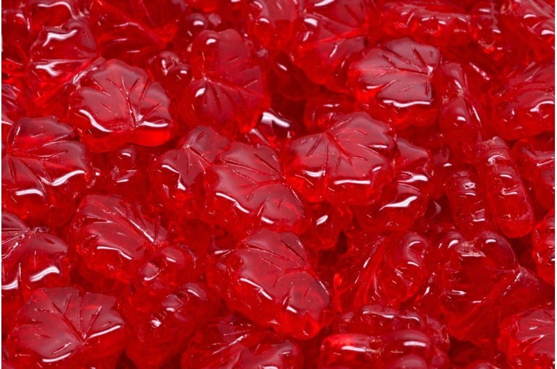 Maple Leaf Beads, Ruby Red (90080), Glass, Czech Republic