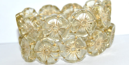 Hawaii Flower Pressed Glass Beads, Transparent Yellow 54202 (80100 54202), Glass, Czech Republic
