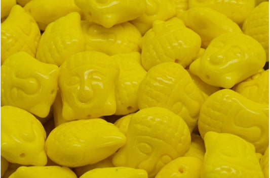 Buddha Head Beads, Opaque Yellow (83110), Glass, Czech Republic