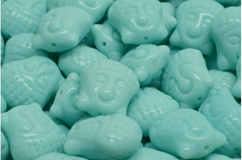 Buddha Head Beads, Turquise (63110), Glass, Czech Republic