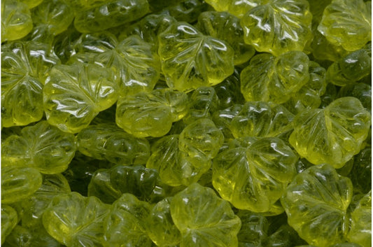 メープルリーフビーズ、透明グリーン（50220）、ガラス、チェコ共和国