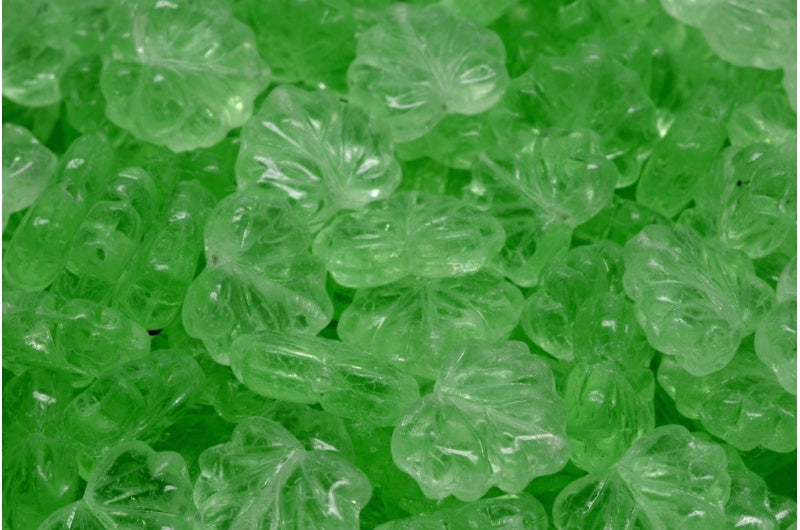 メープルリーフビーズ、透明グリーン（50500）、ガラス、チェコ共和国