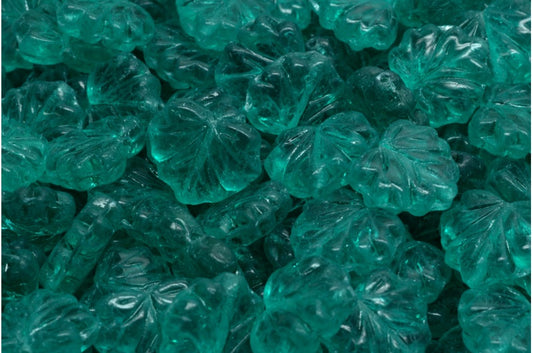 メープルリーフビーズ、透明アクア（60220）、ガラス、チェコ共和国