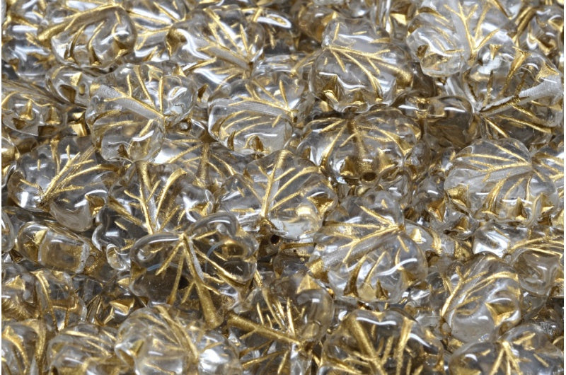 メープルリーフビーズ、クリスタルゴールドライン（00030-54202）、ガラス、チェコ共和国