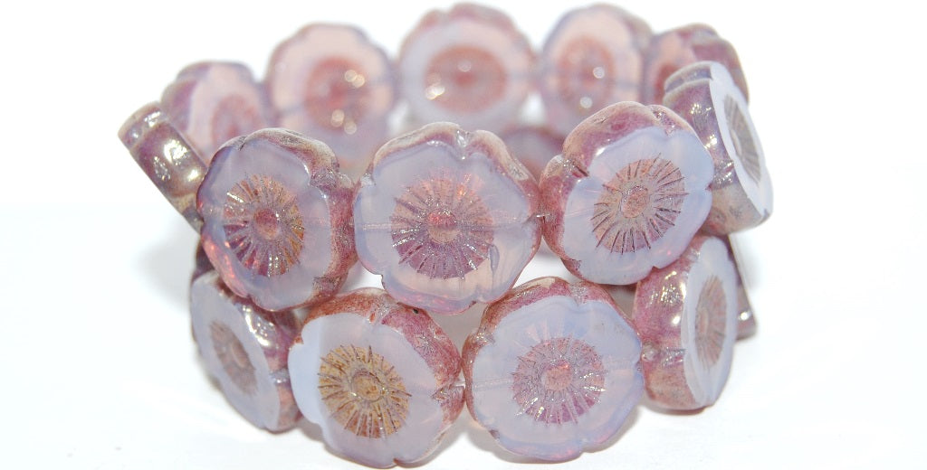 Table Cut Round Beads Hawaii Flowers, 21010 Luster Red Full Coated (21010 14495), Glass, Czech Republic