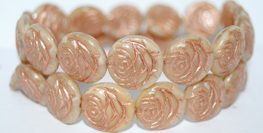 Round Flat Rose Flower Pressed Glass Beads, (16017 54200), Glass, Czech Republic