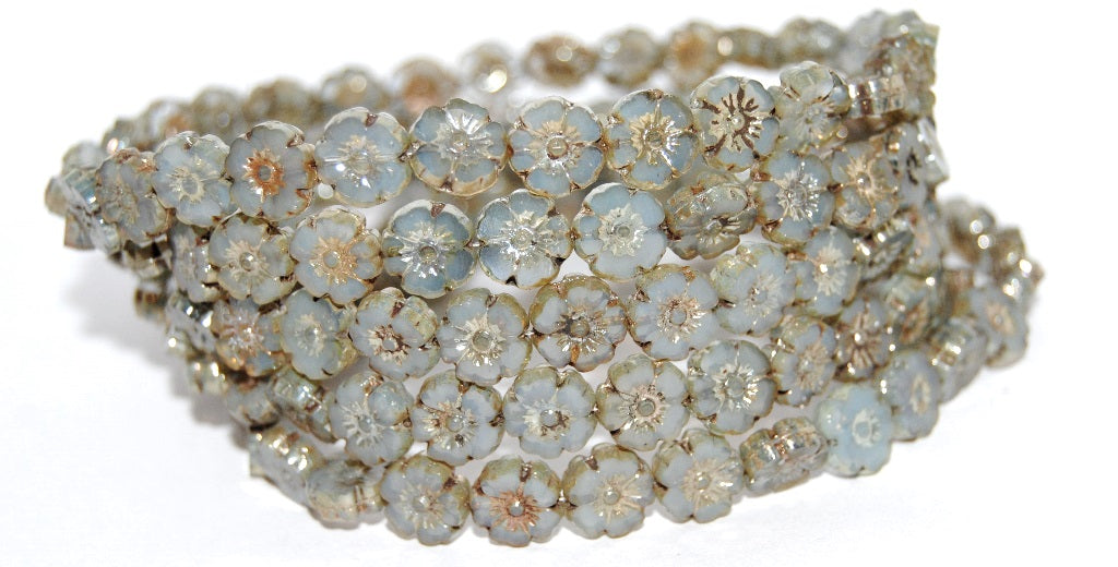 Table Cut Round Beads Hawaii Flowers, (41000 43400), Glass, Czech Republic