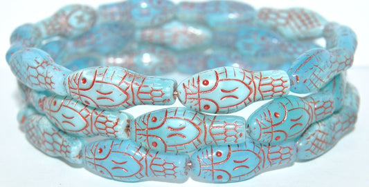 Snake Head Pressed Glass Beads, Opal Aqua 43805 (61000 43805), Glass, Czech Republic