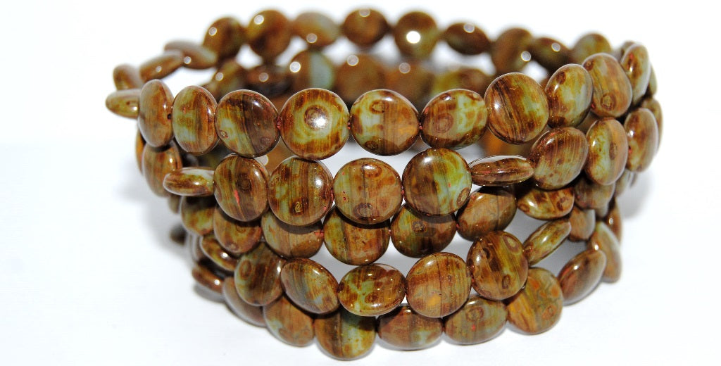 Flat Round Coin Pressed Glass Beads, 93143310 Travertin (93143310 86800), Glass, Czech Republic