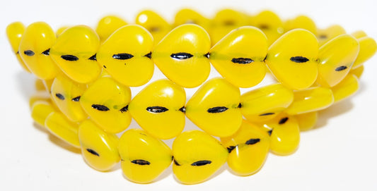 Heart Pressed Glass Beads, Opal Yellow 46769 (81210 46769), Glass, Czech Republic
