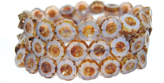 Table Cut Round Beads Hawaii Flowers, 21010B Travertin (21010B 86800), Glass, Czech Republic