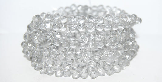 Flower Pressed Glass Beads, Crystal 54201 (30 54201), Glass, Czech Republic