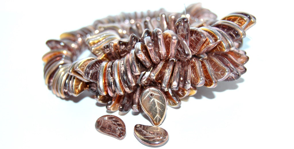 Czech Glass Pressed Beads Leaf, Crystal 27101 (30 27101), Glass, Czech Republic