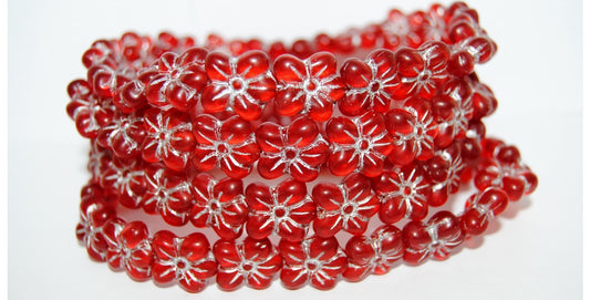 Flower Pressed Glass Beads, Transparent Red 54201M (90060 54201M), Glass, Czech Republic