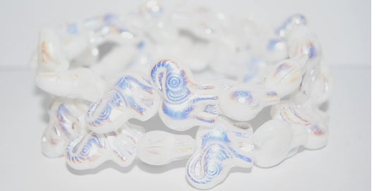 Elephant Animal Pressed Glass Beads, White Ab 2Xside (2010 Ab 2Xside), Glass, Czech Republic