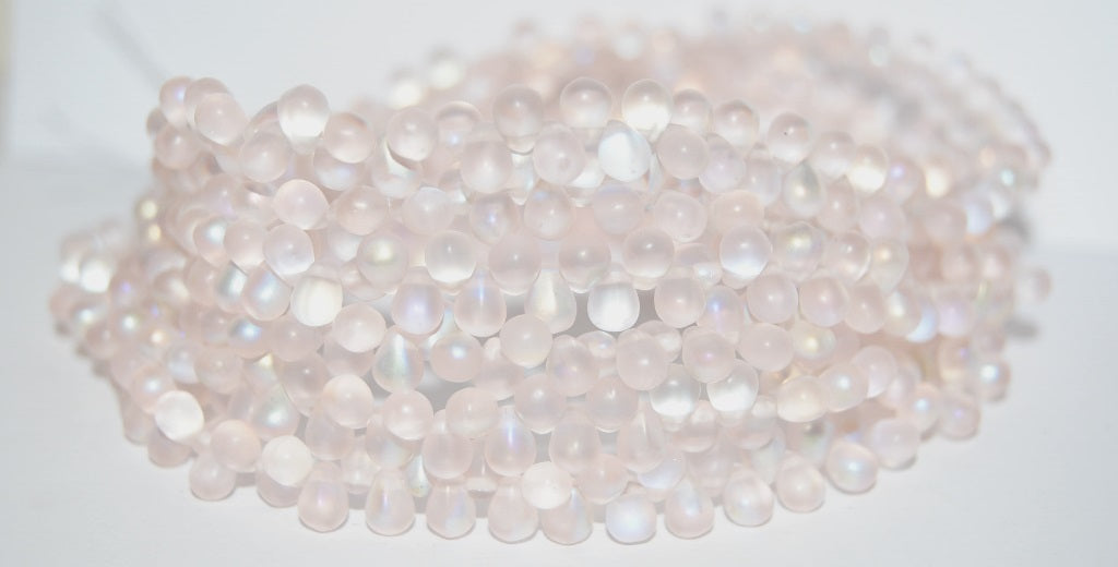 Pear Drop Pressed Glass Beads, Transparent Pink Abm (70110 Abm), Glass, Czech Republic