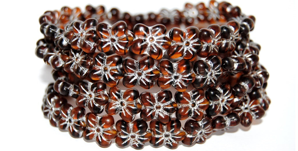 Flower Pressed Glass Beads, (18016 54201M), Glass, Czech Republic