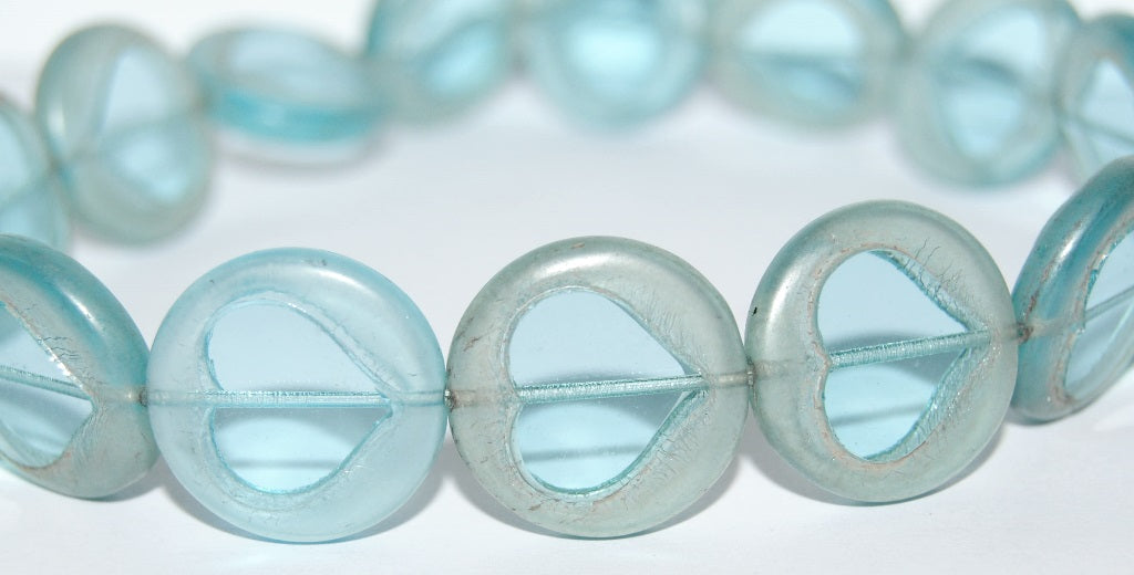 Table Cut Round Beads With Heart, Transparent Aqua Mixed Colors Matte Hematite (60010 Mix M 14400), Glass, Czech Republic