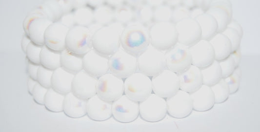 Round Pressed Glass Beads Druck, White Ab (2010 Ab), Glass, Czech Republic