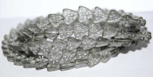 Triangle Flat Wit Flower Pressed Glass Beads, (40020 54201M), Glass, Czech Republic