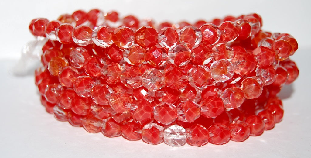 Fire Polished Round Faceted Beads, Orange (96028), Glass, Czech Republic