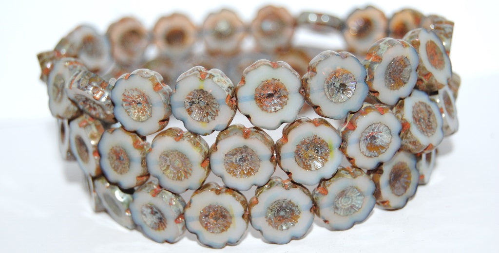 Table Cut Round Beads Hawaii Flowers, (01000B 43400), Glass, Czech Republic