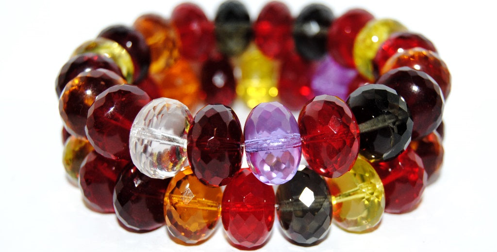 Faceted Special Cut Rondelle Fire Polished Beads, Color Mixed Colors Silver Lined Crystal (Color Mix 1), Glass, Czech Republic