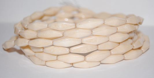 Olive Oval Pressed Glass Beads With Edges, Chalk White Luster Brown Full Coated (3000 14413), Glass, Czech Republic