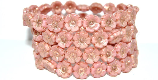 Hawaii Flower Pressed Glass Beads, Opaque Pink 54200 (74020 54200), Glass, Czech Republic