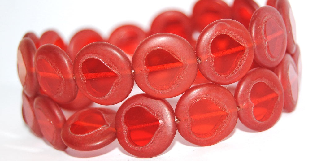 Table Cut Round Beads With Heart, Light Siam 14405 (90070 14405), Glass, Czech Republic