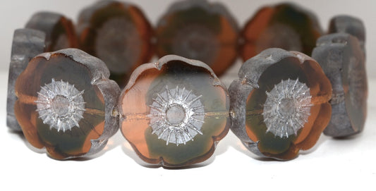 Table Cut Round Beads Hawaii Flowers, 37101 Hematite (37101 14400), Glass, Czech Republic