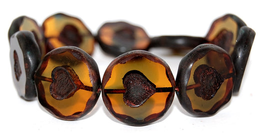 Table Cut Round Beads With Heart, 37101 Travertin (37101 86800), Glass, Czech Republic