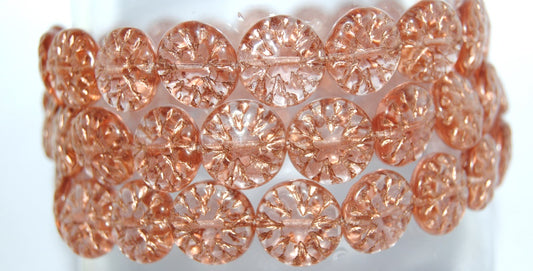 Round Flower Edelweiss Pressed Glass Beads, Transparent Pink 54200 (70110 54200), Glass, Czech Republic