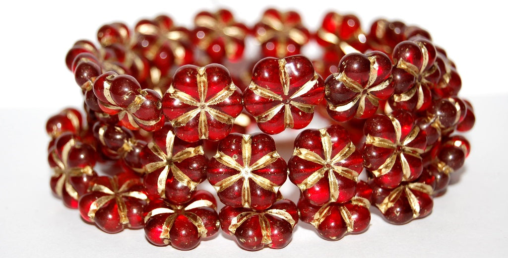 6-Petal Flower Pressed Glass Beads, Ruby Red 54202 (90080 54202), Glass, Czech Republic