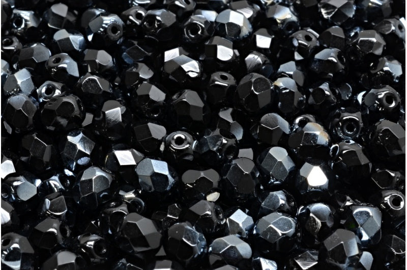 ファセット加工ビーズ ラウンド、ブラックラスターホワイトハーフコーティング（23980-14000）、ボヘミアクリスタルガラス、チェコ共和国