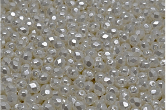 ファセット加工ラウンドビーズ、ホワイトパール（02010-70402）、ボヘミアクリスタルガラス、チェコ共和国