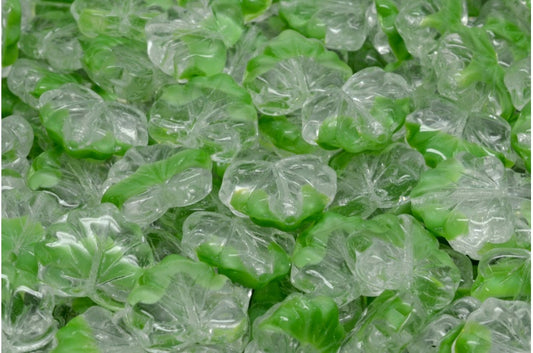 メープルリーフビーズ、グリーン（R0542）、ガラス、チェコ共和国