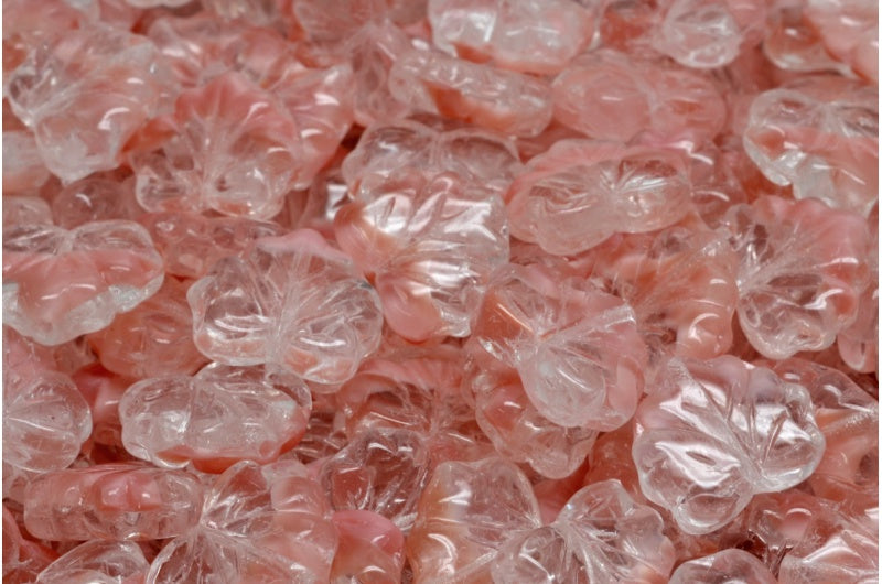 メープルリーフビーズ、ピンク（R0742）、ガラス、チェコ共和国