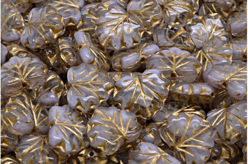 メープルリーフビーズ、バイオレットゴールドライン（R0240-54302）、ガラス、チェコ共和国