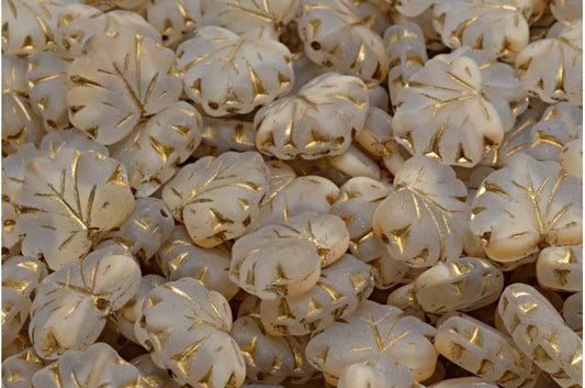 メープルリーフビーズ、ベージュゴールドラインマット（R0140-54302-84100）、ガラス、チェコ共和国