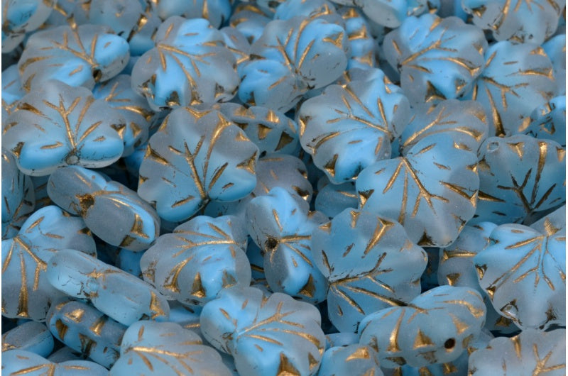 メープルリーフビーズ、ブルーゴールドラインマット（R0641-54302-84100）、ガラス、チェコ共和国