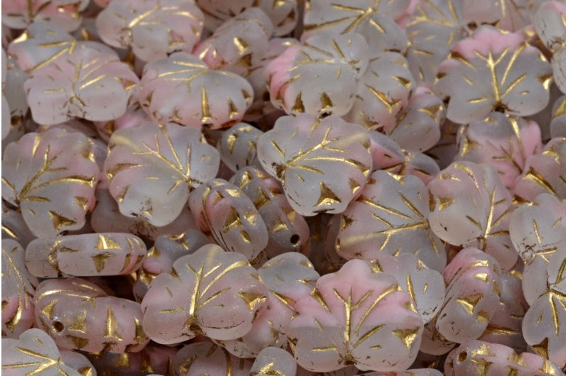 メープルリーフビーズ、ピンクゴールドラインマット（R0742-54302-84100）、ガラス、チェコ共和国