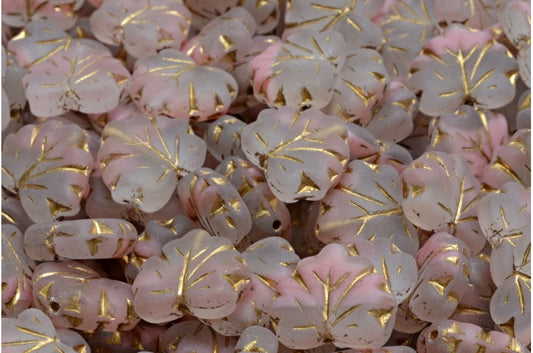 メープルリーフビーズ、ピンクゴールドラインマット（R0742-54302-84100）、ガラス、チェコ共和国