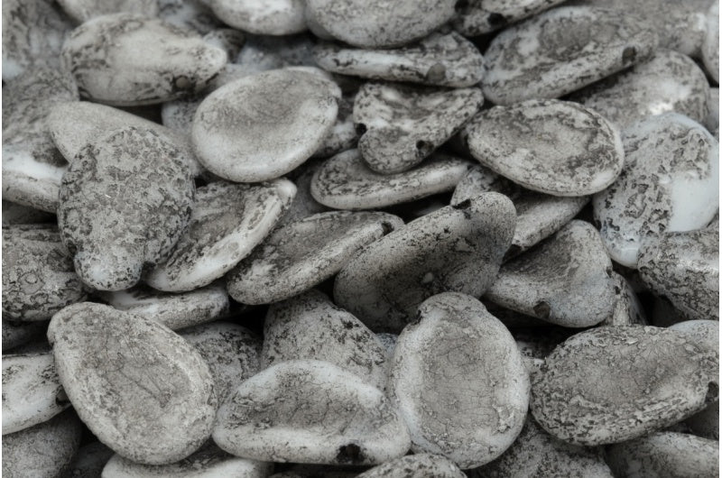 Anemone Petal Beads, White Etched Black Lined (02010-ETCH-46441), Glass, Czech Republic