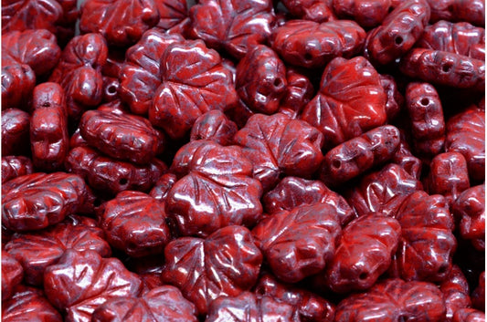 メープルリーフビーズ、不透明レッドテラコッタブルー（93200-15464）、ガラス、チェコ共和国