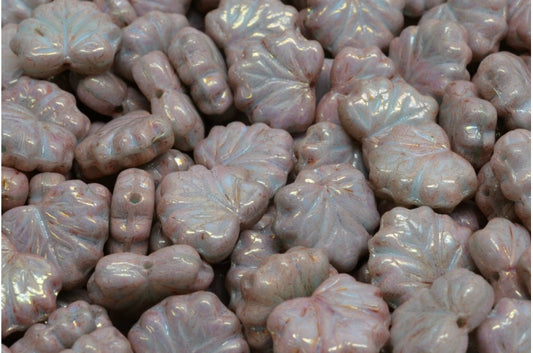 メープルリーフビーズ、ライトグリーンラスターレッドフルコーティング（07524-14495）、ガラス、チェコ共和国